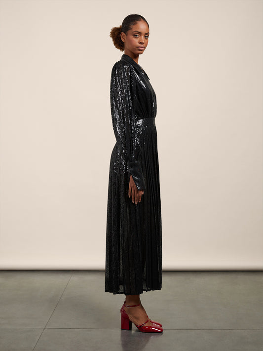 ABITO LUNGO IN PAILETTES - NERO - Check Active | Pence 1979