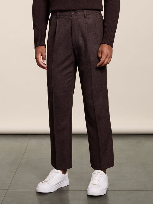 PANTALONE CHINO CON DOPPIA PINCE MARRON GLACE' IN FLANELLA LOOSE FIT - MARRON GLACE' - Abbigliamento Uomo | Pence 1979