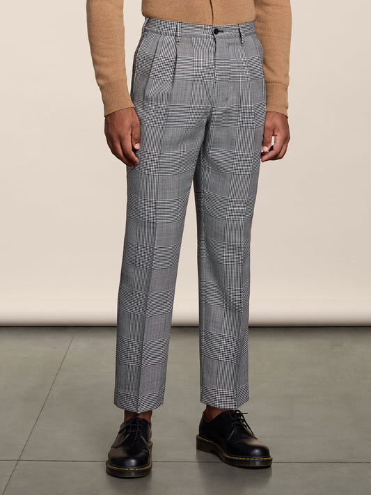 PANTALONE CHINO CON DOPPIA PINCE NERO E BIANCO LOOSE FIT - BIANCO\NERO - Abbigliamento Uomo | Pence 1979
