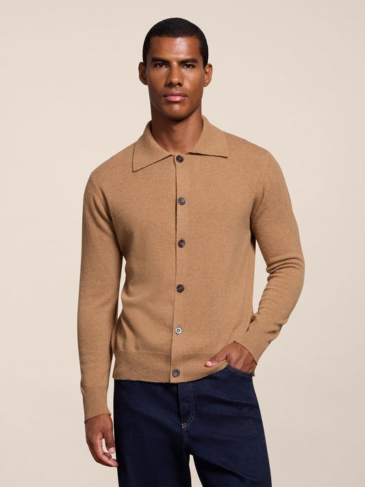REGULAR FIT POLO SHIRT IN CAMEL WOOL - CAMEL - Check Active | Pence 1979