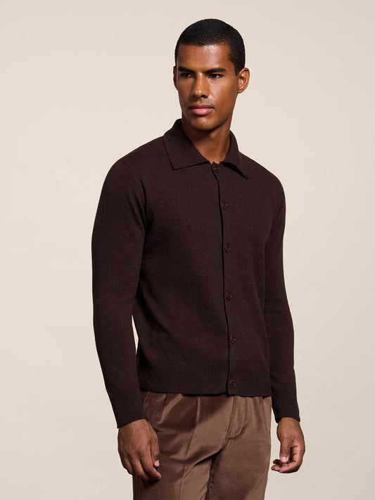 REGULAR FIT POLO SHIRT IN MAHOGANY WOOL - MAHOGANY - Check Active | Pence 1979