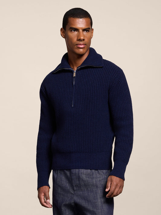 REGULAR FIT PRUSSIAN BLUE WOOL SWEATSHIRT - PRUSSIAN BLUE - Check Active | Pence 1979