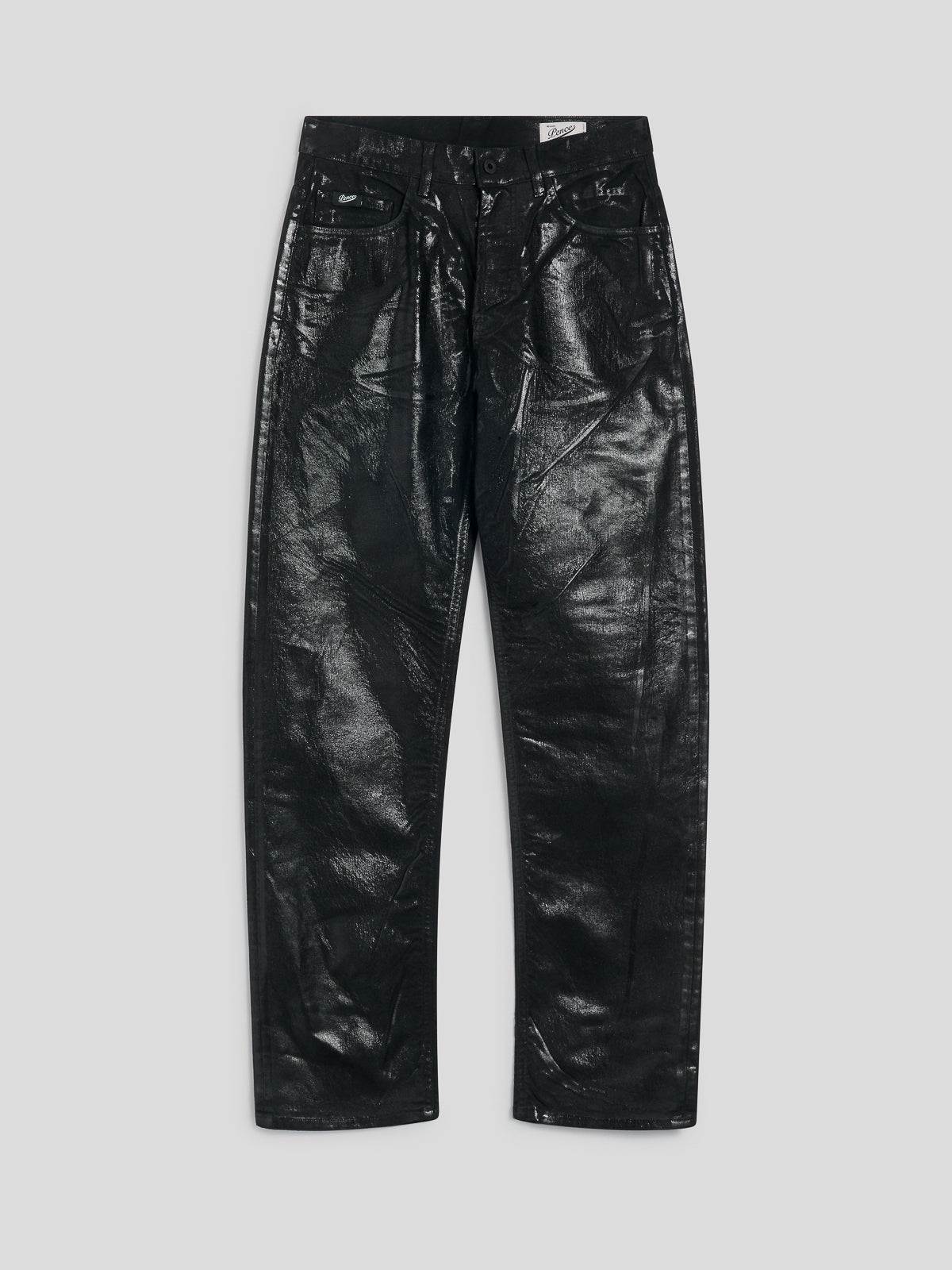 PANTALONE 5 TASCHE DA UOMO LOOSE FIT IN DENIM CON SPALMATURA METALLICA COLORE NERO