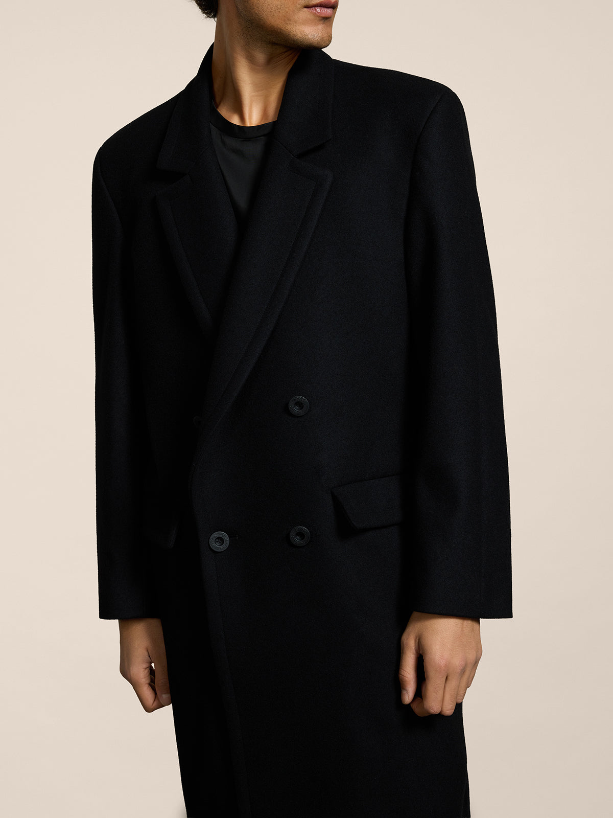 CAPPOTTO DOPPIOPETTO UNISEX OVER FIT IN PANNO COLORE NERO