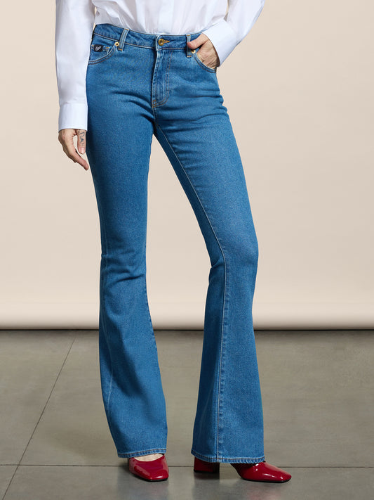 PANTALONE 5 TASCHE A ZAMPA DA DONNA IN DENIM COMFORT BLU CHIARO - LIGHT DENIM BLUE - Abbigliamento Donna | Pence 1979