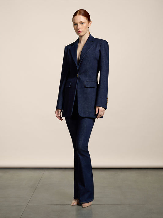 PANTALONE 5 TASCHE A ZAMPA DA DONNA IN DENIM BLU COMFORT - DARK DENIM BLUE  - promo code | Pence 1979