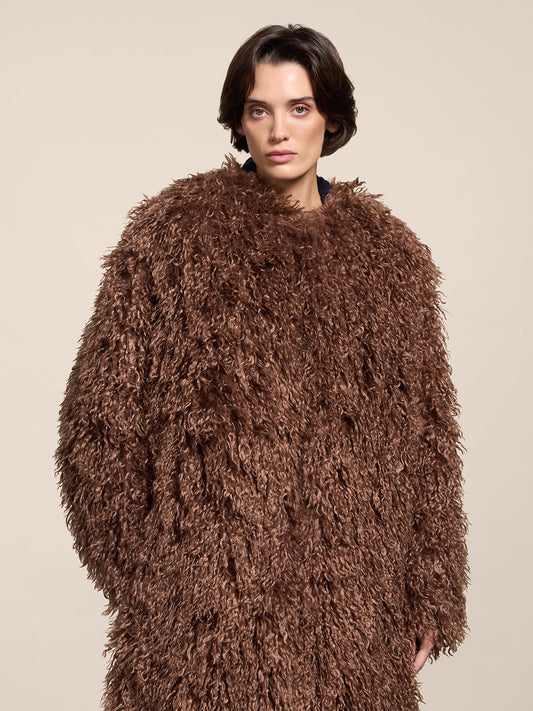 CAPPOTTO GIROCOLLO IN ECOPELLICCIA WOOD REGULAR FIT - WOOD - Check Active | Pence 1979
