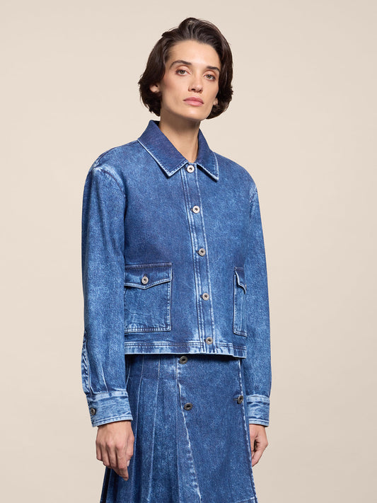 REGULAR FIT DENIM OVERSHIRT WITH POCKETS MARBLE BLUE - MARBLE BLUE - Check Active | Pence 1979