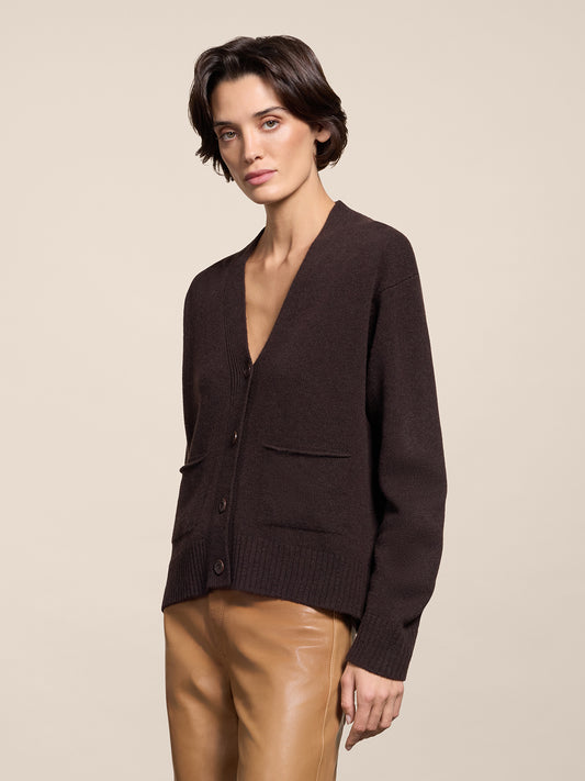 RELAXED FIT WOOL CARDIGAN MAHOGANY - MAHOGANY - Check Active | Pence 1979