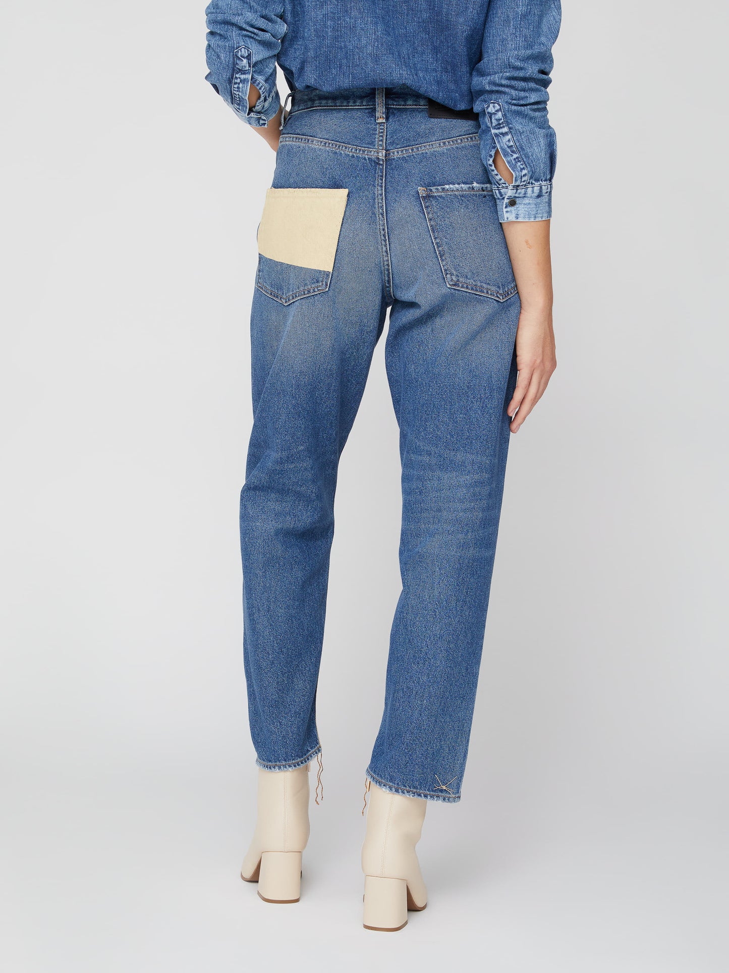 5 TASCHE MOM FIT DENIM BLU TOPPE AVORIO