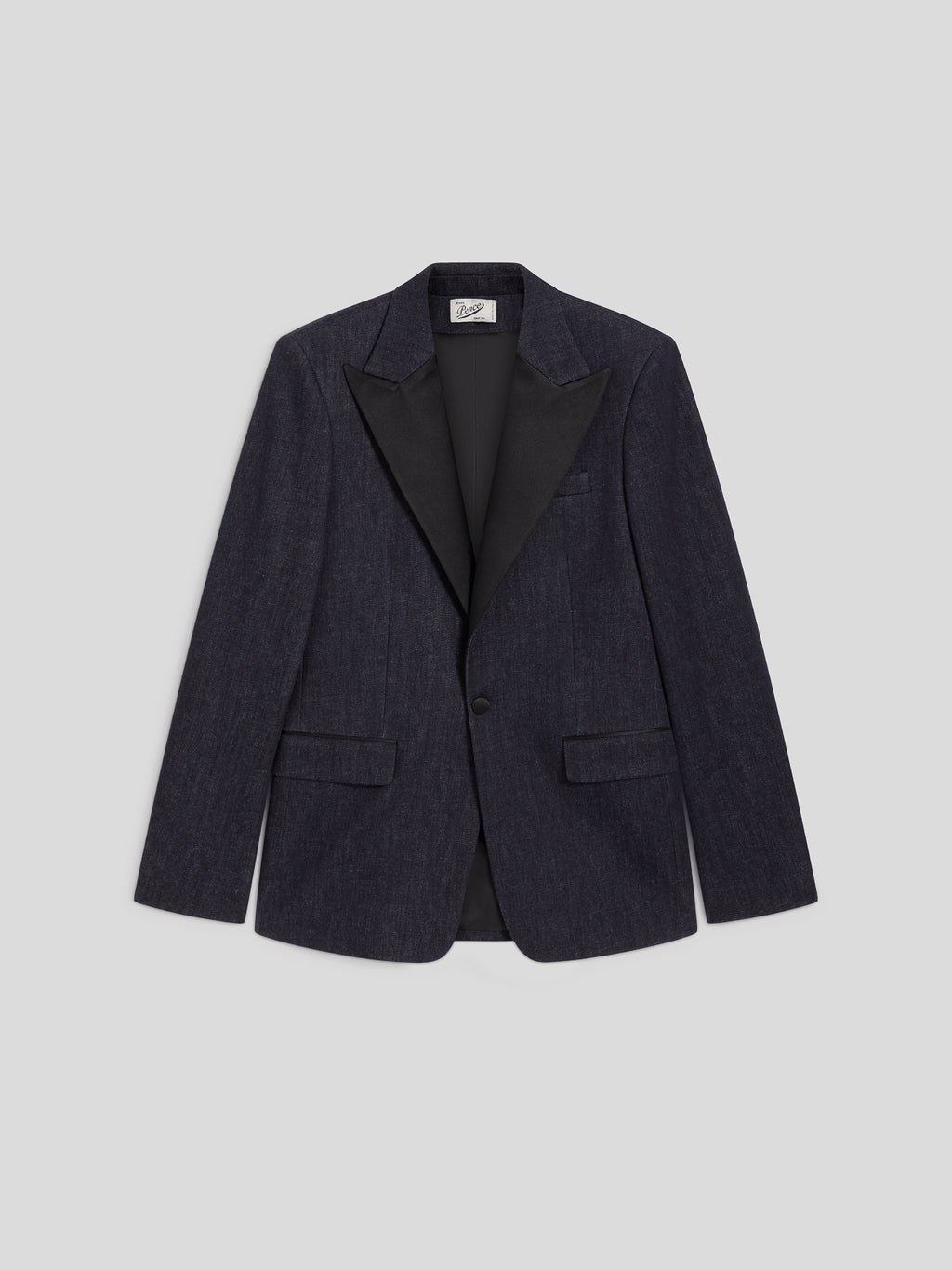 DARK BLUE COMFORT DENIM TUXEDO JACKET WITH SATIN DETAILS - NIGHT BLUE  - Men′s Blazers | Pence 1979