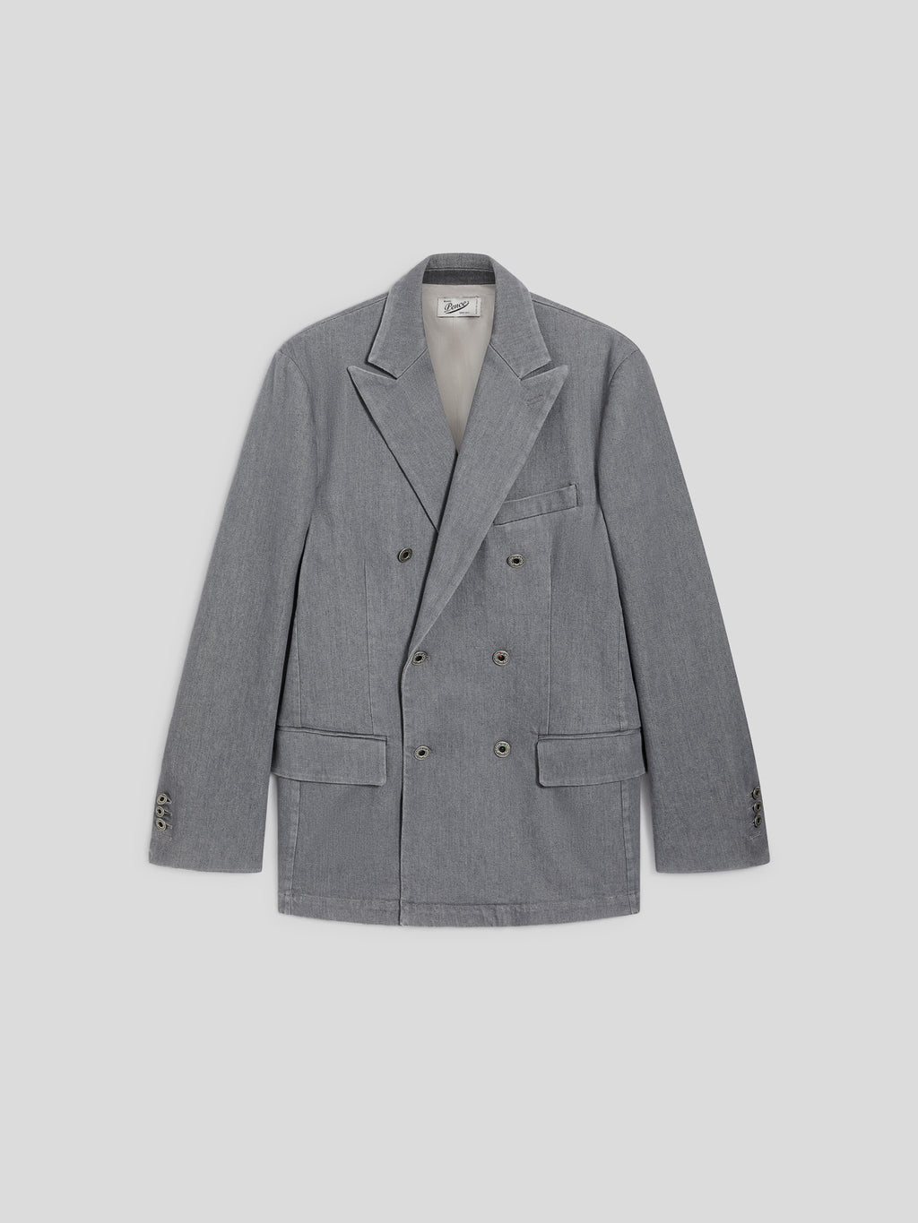 REGULAR-FIT DOUBLE-BREASTED JACKET IN GREY COMFORT DENIM - LONDON GREY - Men′s Blazers | Pence 1979