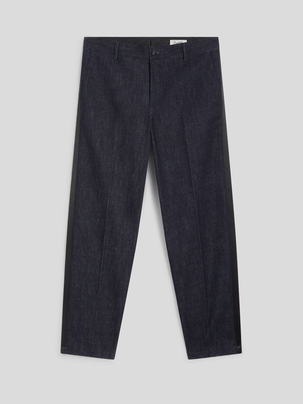 REGULAR-FIT CHINOS IN DARK BLUE COMFORT DENIM WITH SATIN DETAILS - NIGHT BLUE - Men′s Bottomwear | Pence 1979