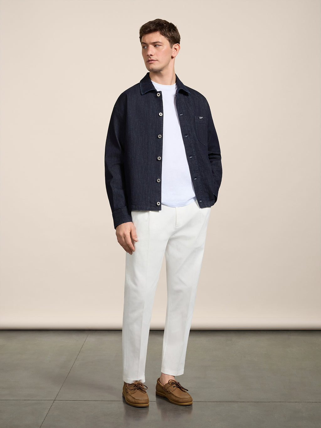 REGULAR-FIT CHINO TROUSERS IN WHITE COMFORT DENIM - PURE WHITE  - Men′s Bottomwear | Pence 1979