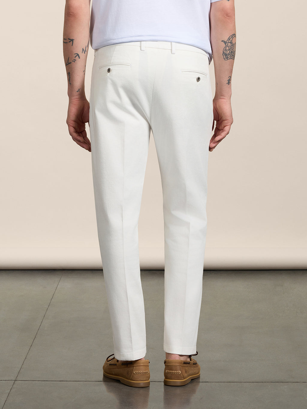 REGULAR-FIT CHINO TROUSERS IN WHITE COMFORT DENIM - PURE WHITE  - Men′s Bottomwear | Pence 1979