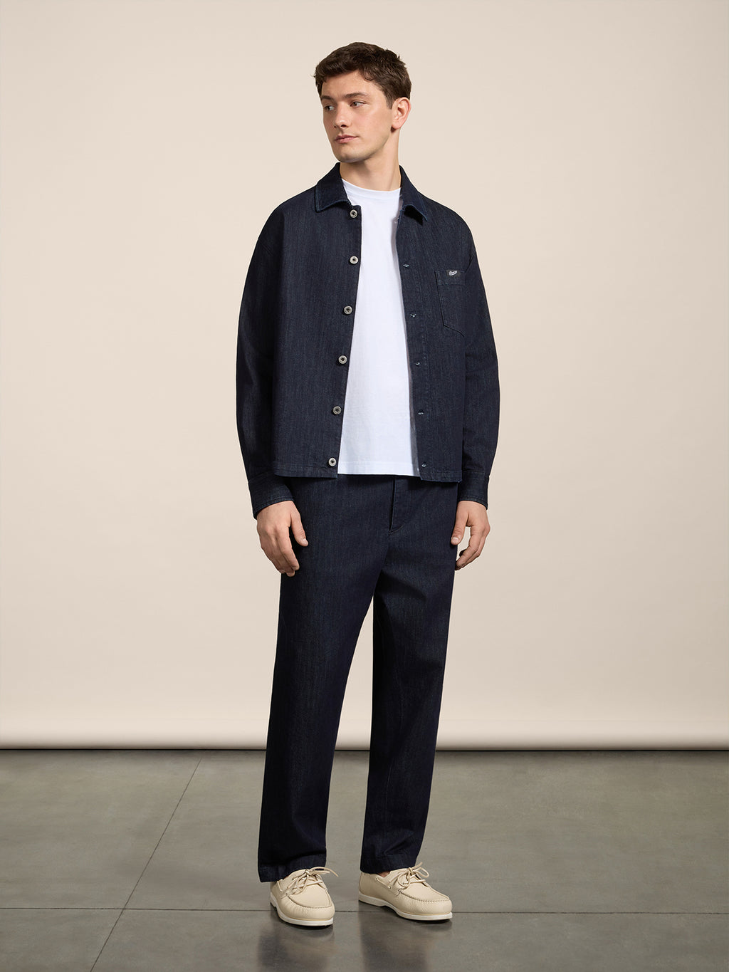 RELAXED-FIT TROUSERS IN DARK BLUE COTTON WITH WORKER DETAILS - NIGHT BLUE - Men′s Bottomwear | Pence 1979