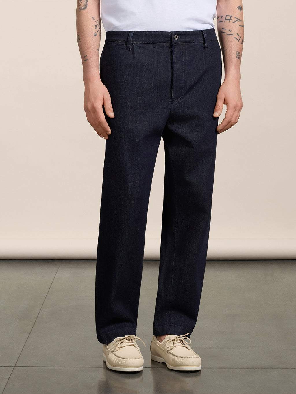 RELAXED-FIT TROUSERS IN DARK BLUE COTTON WITH WORKER DETAILS - NIGHT BLUE - Men′s Bottomwear | Pence 1979