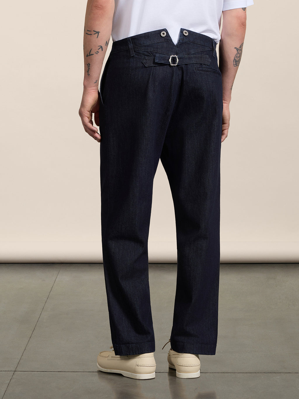 RELAXED-FIT TROUSERS IN DARK BLUE COTTON WITH WORKER DETAILS - NIGHT BLUE - Men′s Bottomwear | Pence 1979