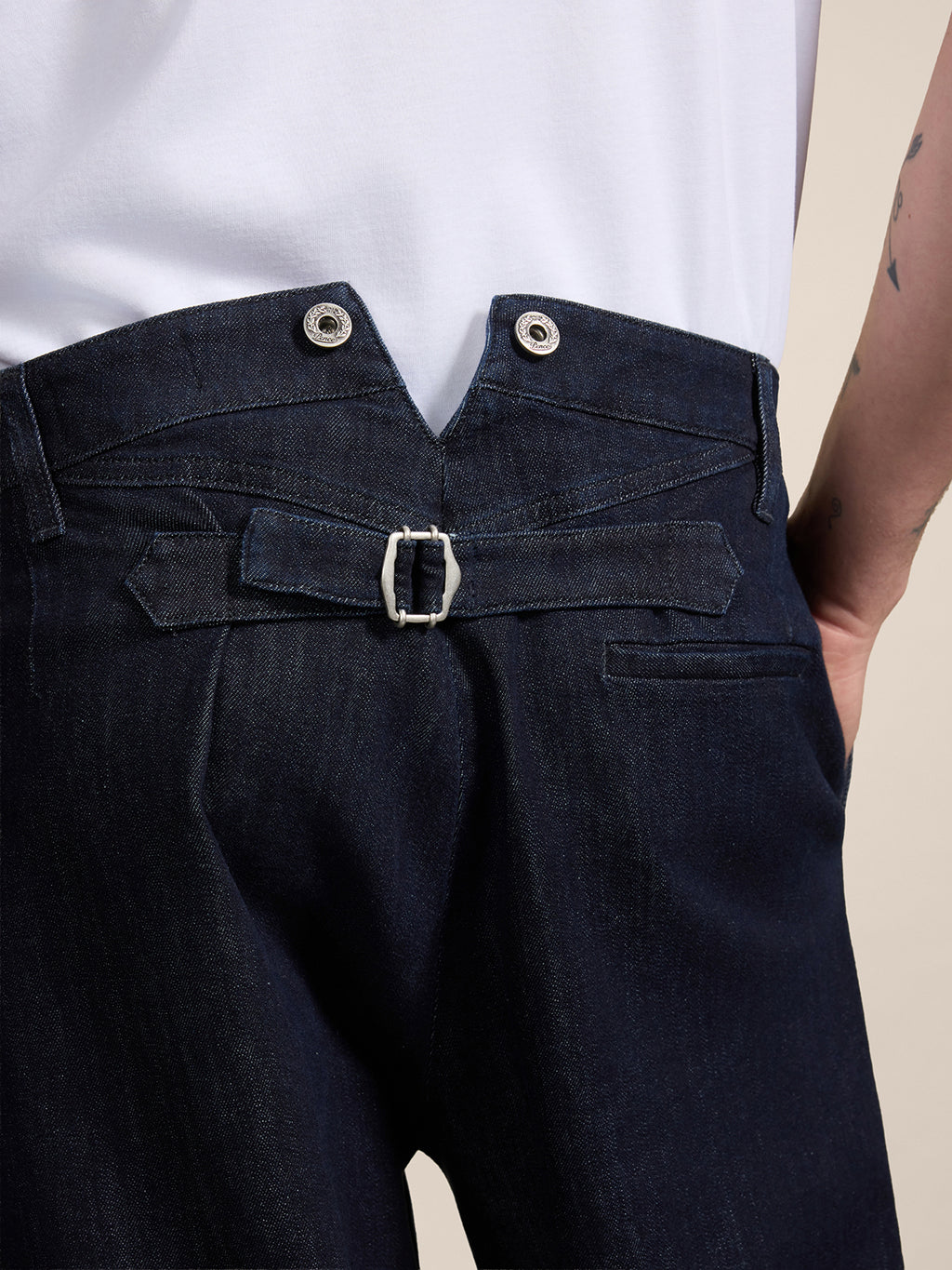 RELAXED-FIT TROUSERS IN DARK BLUE COTTON WITH WORKER DETAILS - NIGHT BLUE - Men′s Bottomwear | Pence 1979