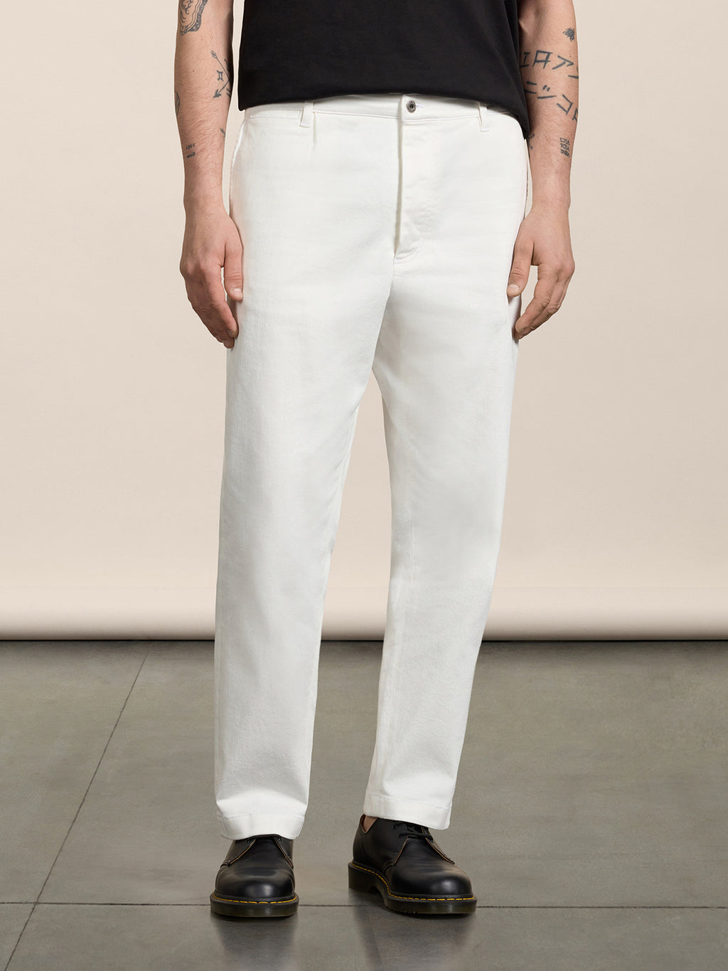 RELAXED-FIT TROUSERS IN WHITE COTTON - PURE WHITE - Men′s Bottomwear | Pence 1979