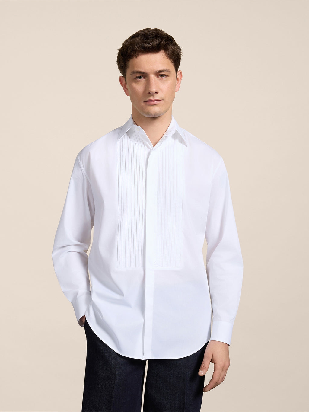 CAMICIA REGULAR FIT IN COTONE BIANCO CON PLASTRON TUXEDO - BIANCO OTTICO - Abbigliamento Uomo | Pence 1979