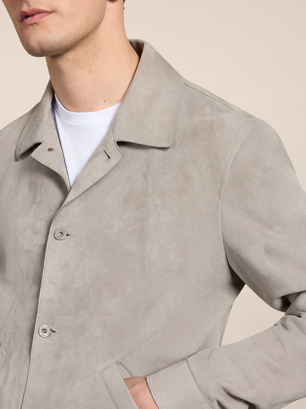 GIUBBOTTO REGULAR FIT IN CAMOSCIO GRIGIO CENERE - GRIGIO CENERE - Abbigliamento Uomo | Pence 1979