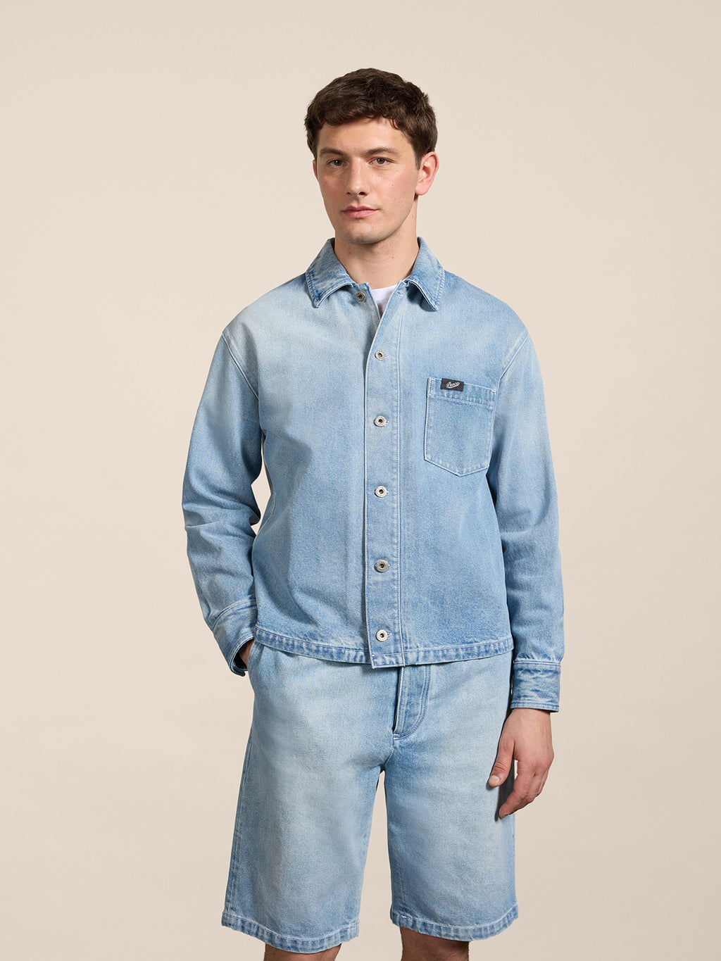 REGULAR-FIT OVERSHIRT IN LIGHT BLUE COMFORT DENIM WITH POCKET - LIGHT BLUE - Men′s Clothing  | Pence 1979