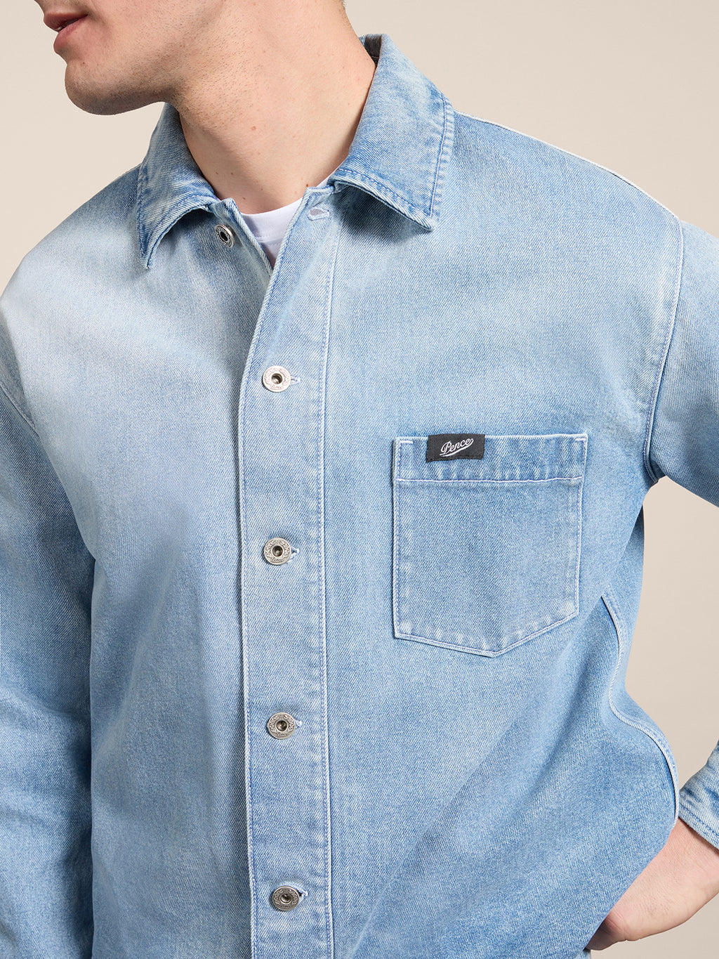 REGULAR-FIT OVERSHIRT IN LIGHT BLUE COMFORT DENIM WITH POCKET - LIGHT BLUE - Men′s Clothing  | Pence 1979