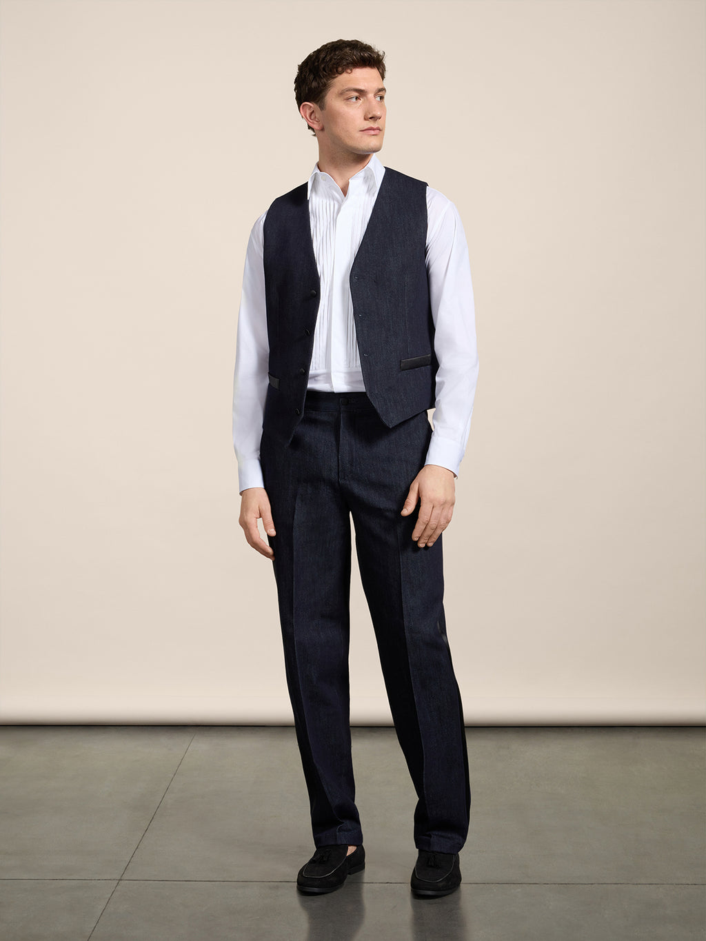 GILET TUXEDO REGULAR FIT IN DENIM COMFORT BLU SCURO - BLU SCURO - Abbigliamento Uomo | Pence 1979