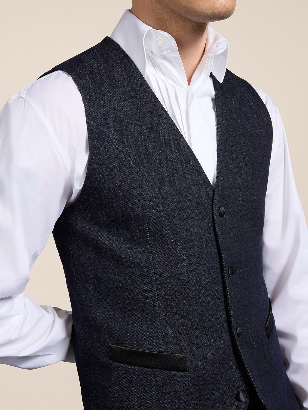 GILET TUXEDO REGULAR FIT IN DENIM COMFORT BLU SCURO - BLU SCURO - Abbigliamento Uomo | Pence 1979