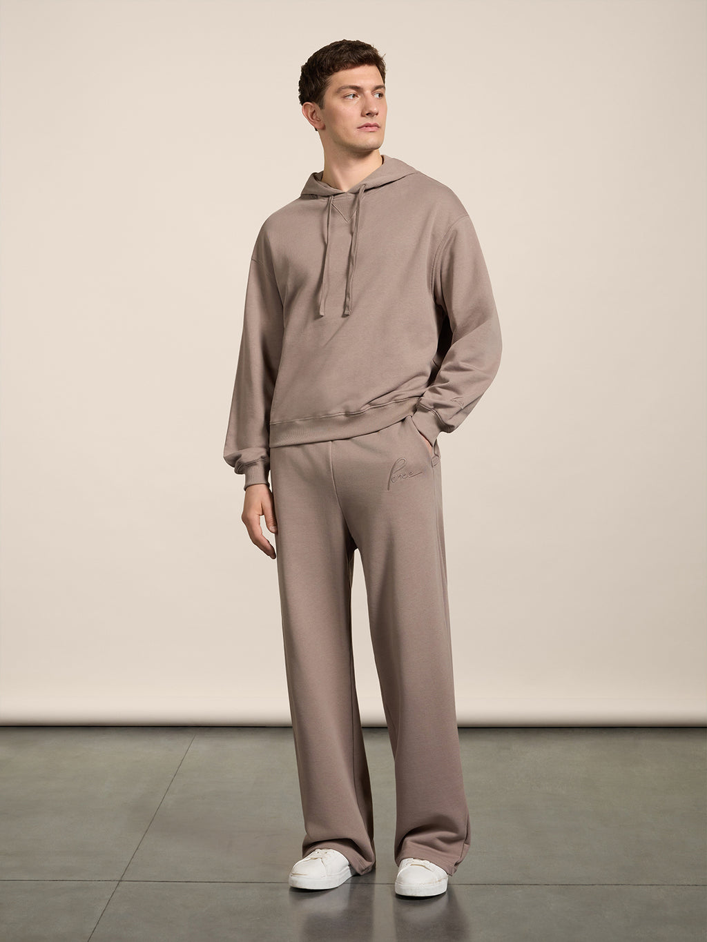 REGULAR-FIT SWEATSHIRT IN TAUPE COTTON WITH HOOD AND EMBROIDERY - TAUPE - Check Active | Pence 1979