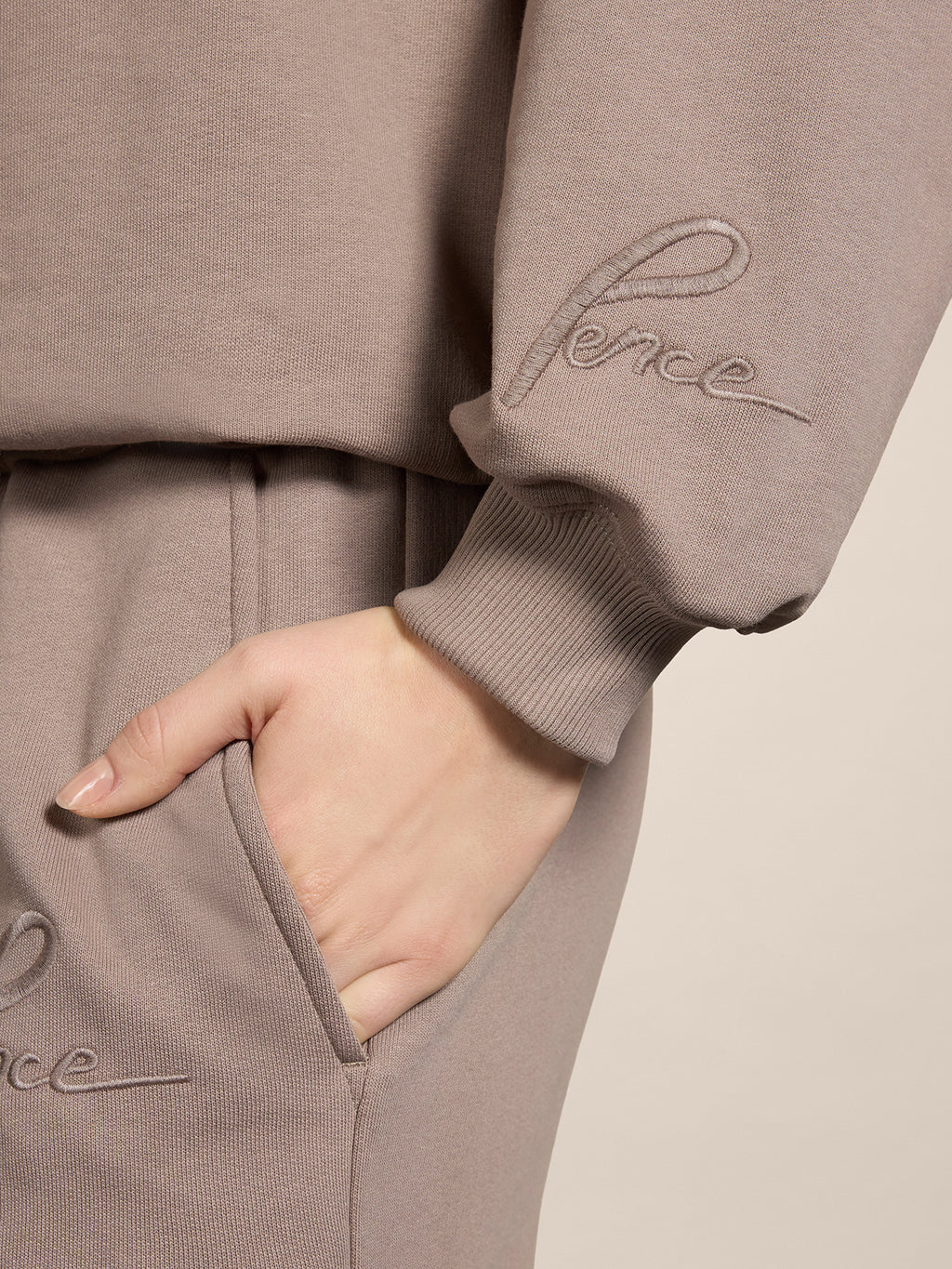REGULAR-FIT SWEATSHIRT IN TAUPE COTTON WITH HOOD AND EMBROIDERY - TAUPE - Check Active | Pence 1979