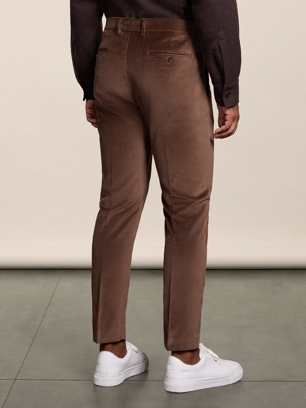 REGULAR FIT VELVET CHINO PANTS WITH ONE PLEAT COFFEE - COFFEE - Check Active | Pence 1979