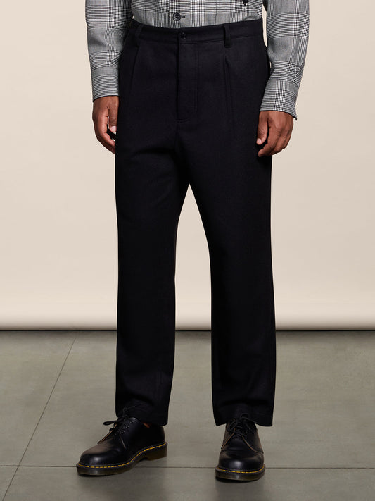 RELAXED FITBLACK FANNEL PANTS WITH WORKER DETAILS - BLACK - Check Active | Pence 1979