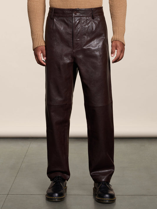 PANTALONE IN PELLE MOGANO CON DETTAGLI WORKER RELAXED FIT - MOGANO - Abbigliamento Uomo | Pence 1979