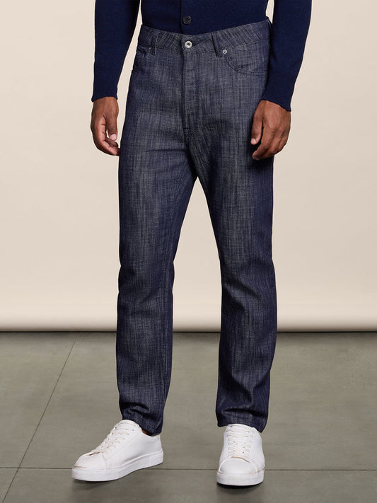CARROT FIT SPICY BLUE DENIM FIVE POCKET PANTS - SPICY BLUE - Check Active | Pence 1979
