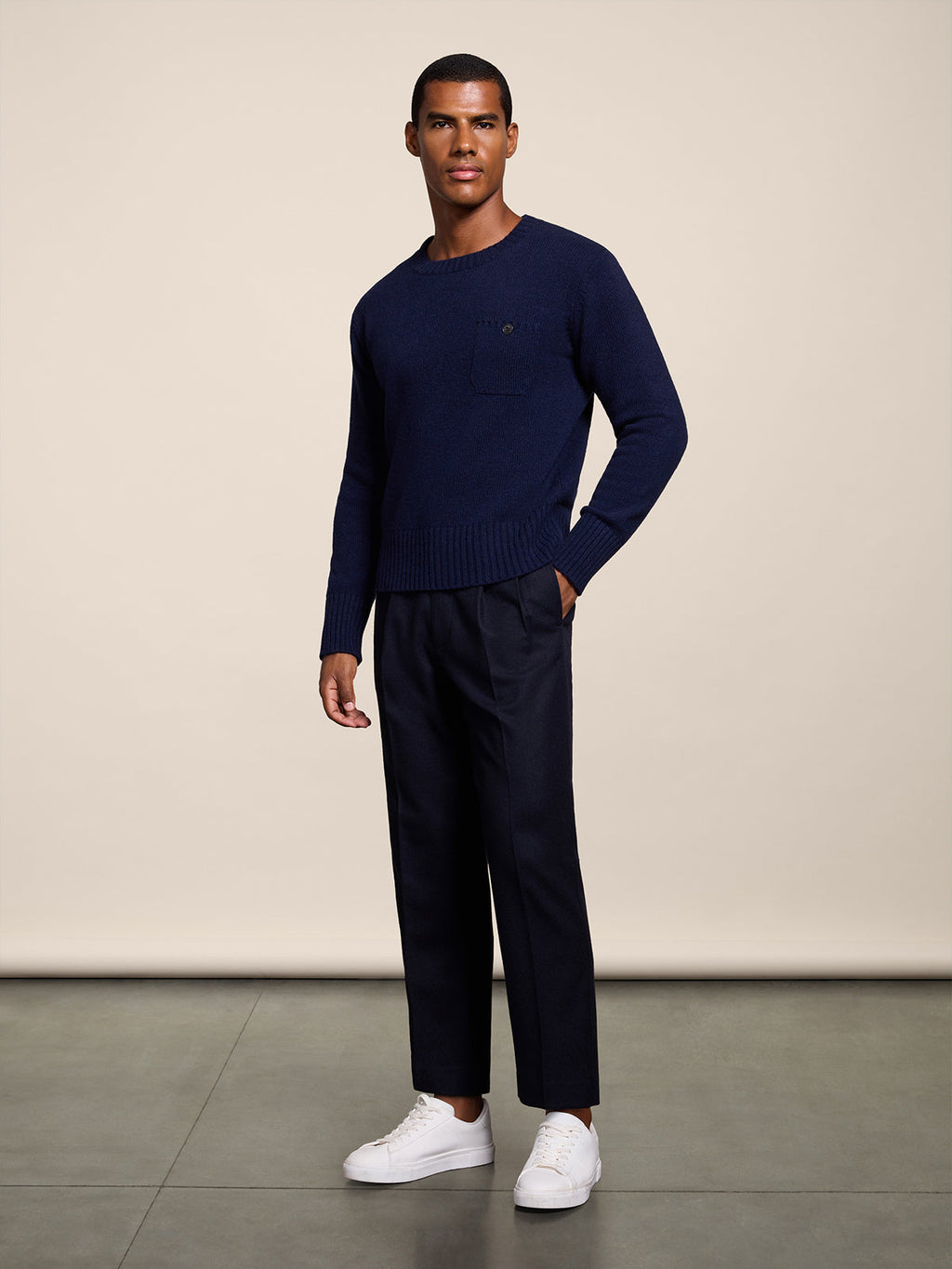 LOOSE-FIT NIGHT BLUE FLANNEL CHINO PANT WITH TWO PLEAT - NIGHT BLUE - Check Active | Pence 1979
