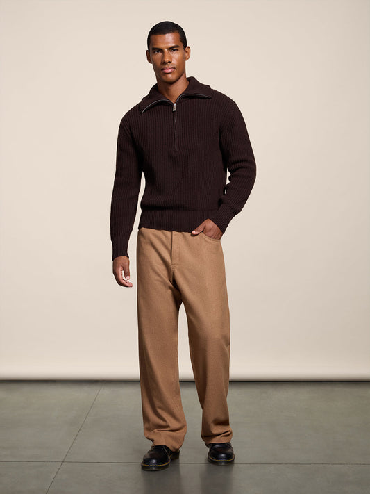 BAGGY FIT CAMEL FLANNEL FIVE POCKET PANTS - CAMEL - Check Active | Pence 1979