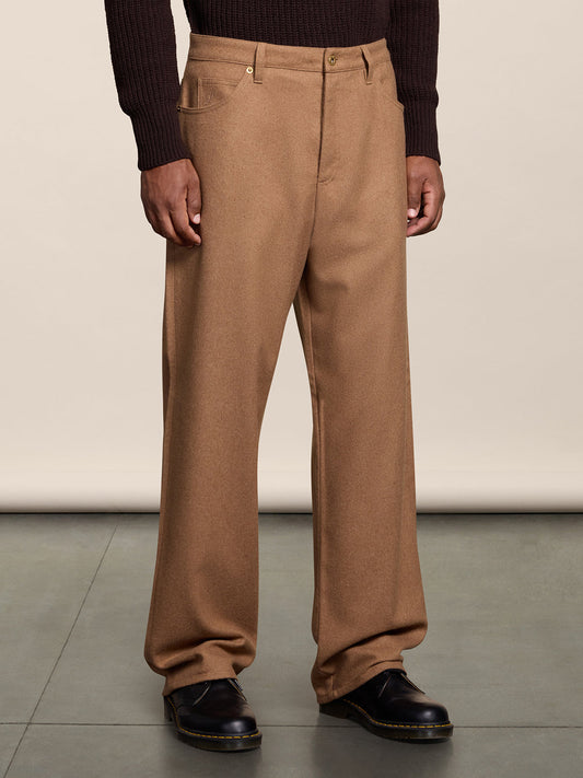 BAGGY FIT CAMEL FLANNEL FIVE POCKET PANTS - CAMEL - Check Active | Pence 1979