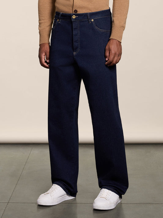 BAGGY FIT OCEAN DENIM FIVE POCKET PANTS - OCEAN - Check Active | Pence 1979