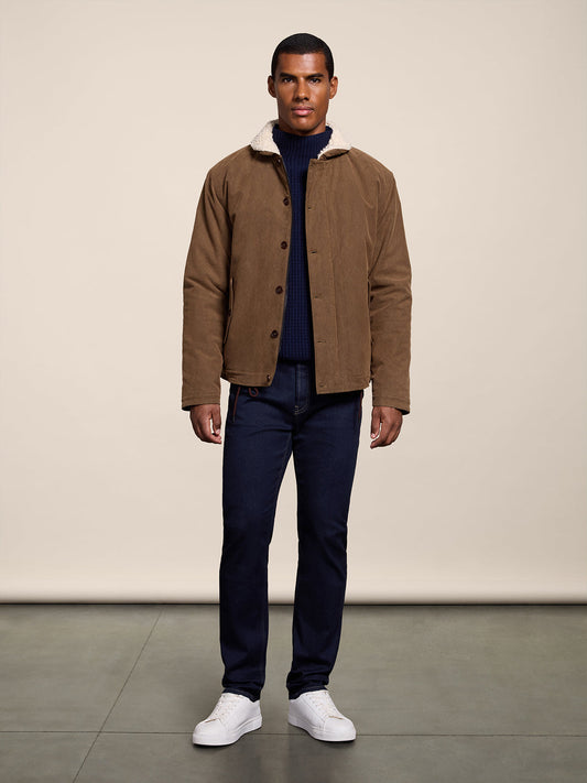 REGULAR FIT NUTMEG COTTON JACKET, WITH ADJUSTABLE HEM AND "TEDDY" LINING - NUTMEG - Check Active | Pence 1979