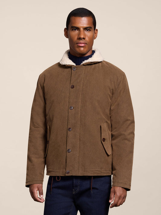 REGULAR FIT NUTMEG COTTON JACKET, WITH ADJUSTABLE HEM AND "TEDDY" LINING - NUTMEG - Check Active | Pence 1979