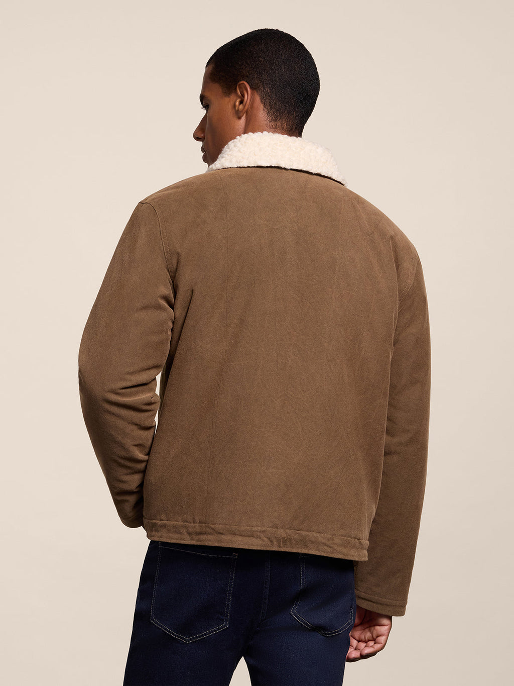 REGULAR FIT NUTMEG COTTON JACKET, WITH ADJUSTABLE HEM AND "TEDDY" LINING - NUTMEG - Check Active | Pence 1979