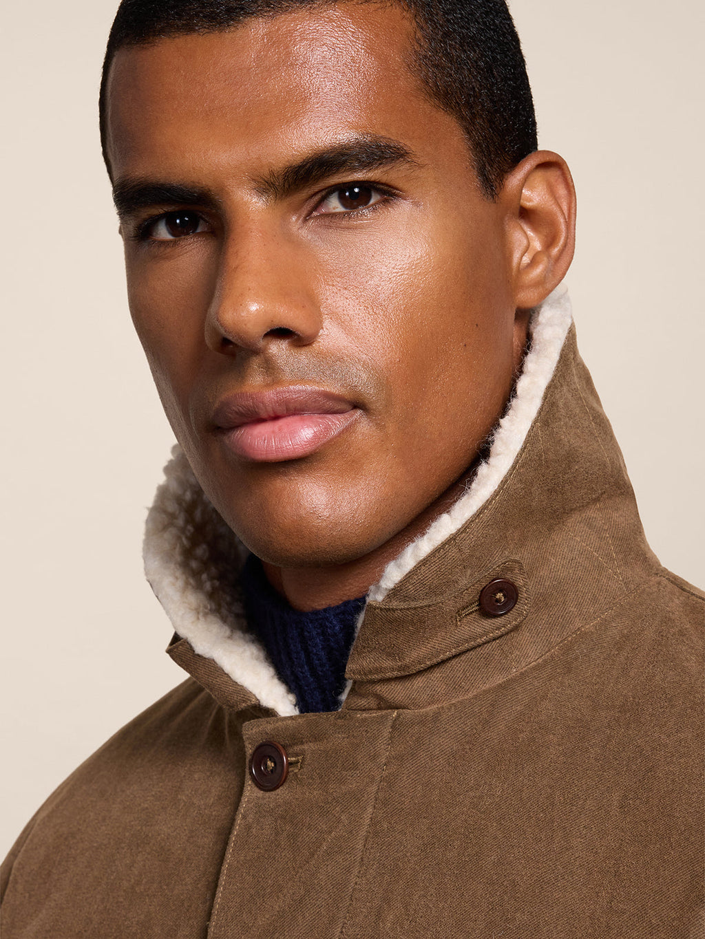 REGULAR FIT NUTMEG COTTON JACKET, WITH ADJUSTABLE HEM AND "TEDDY" LINING - NUTMEG - Check Active | Pence 1979
