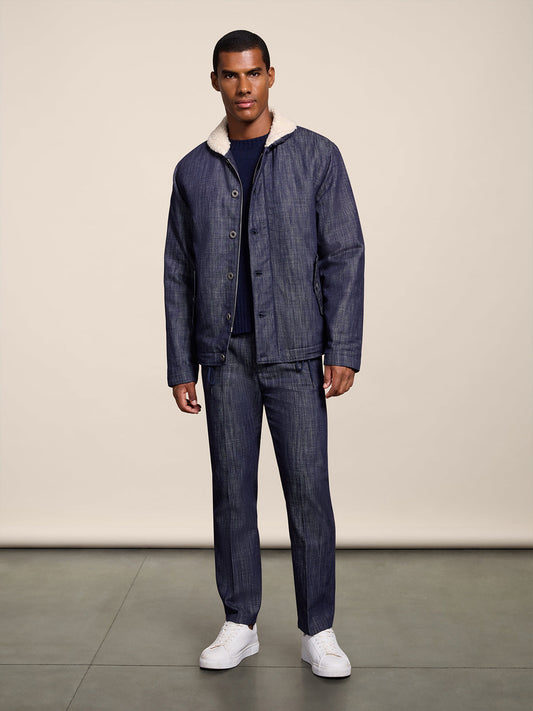 REGULAR FIT, LIGHTWEIGHT SPICY BLUE DENIM JACKET, WITH ADJUSTABLE HEM AND "TEDDY" LINING - SPICY BLUE - Check Active | Pence 1979