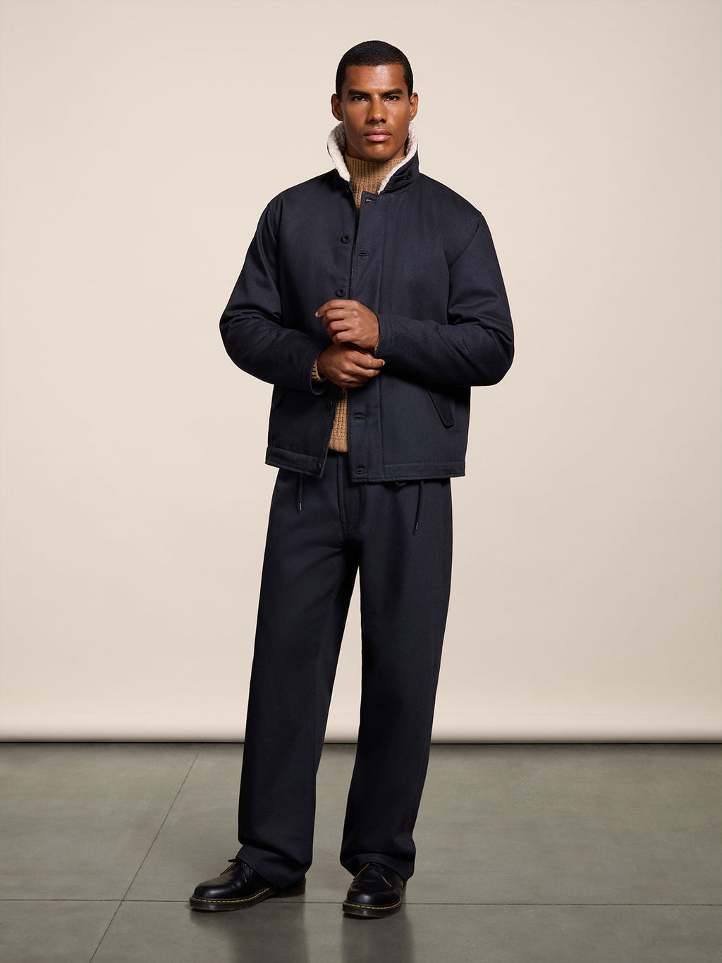 REGULAR FIT CHARCOAL DENIM JACKET WITH ADJUSTABLE HEM AND "TEDDY" LINING - CARBON - Check Active | Pence 1979