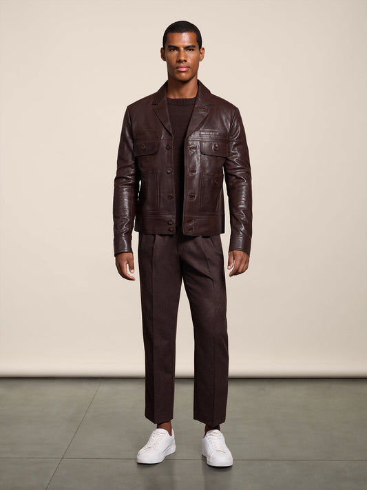 GIUBBOTTO REGULAR FIT IN PELLE MOGANO CON REVERS E QUATTRO TASCHE - MOGANO - Abbigliamento Uomo | Pence 1979