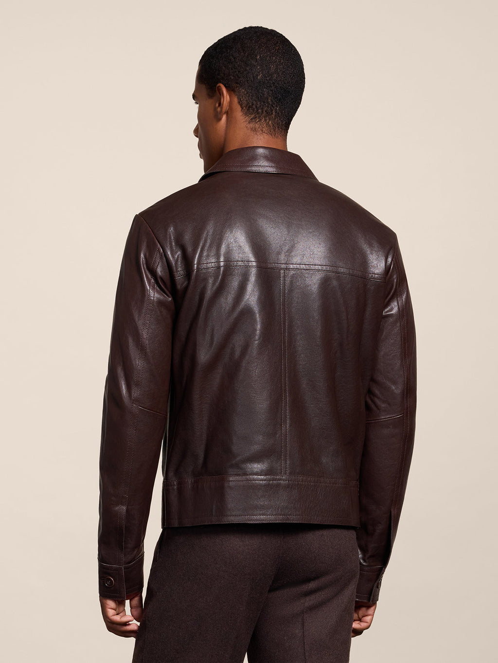 REGULAR FIT MAHOGANY LEATHER JACKET WITH LAPELS AND FOUR POCKETS - MAHOGANY - Capi in Pelle Uomo | Pence 1979