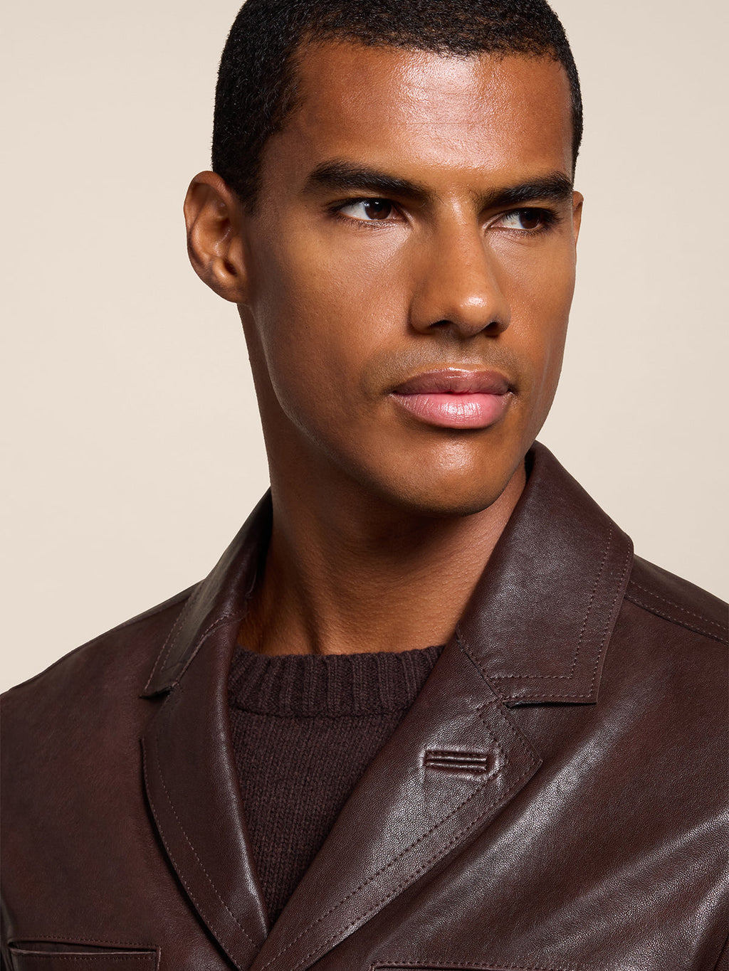 REGULAR FIT MAHOGANY LEATHER JACKET WITH LAPELS AND FOUR POCKETS - MAHOGANY - Capi in Pelle Uomo | Pence 1979