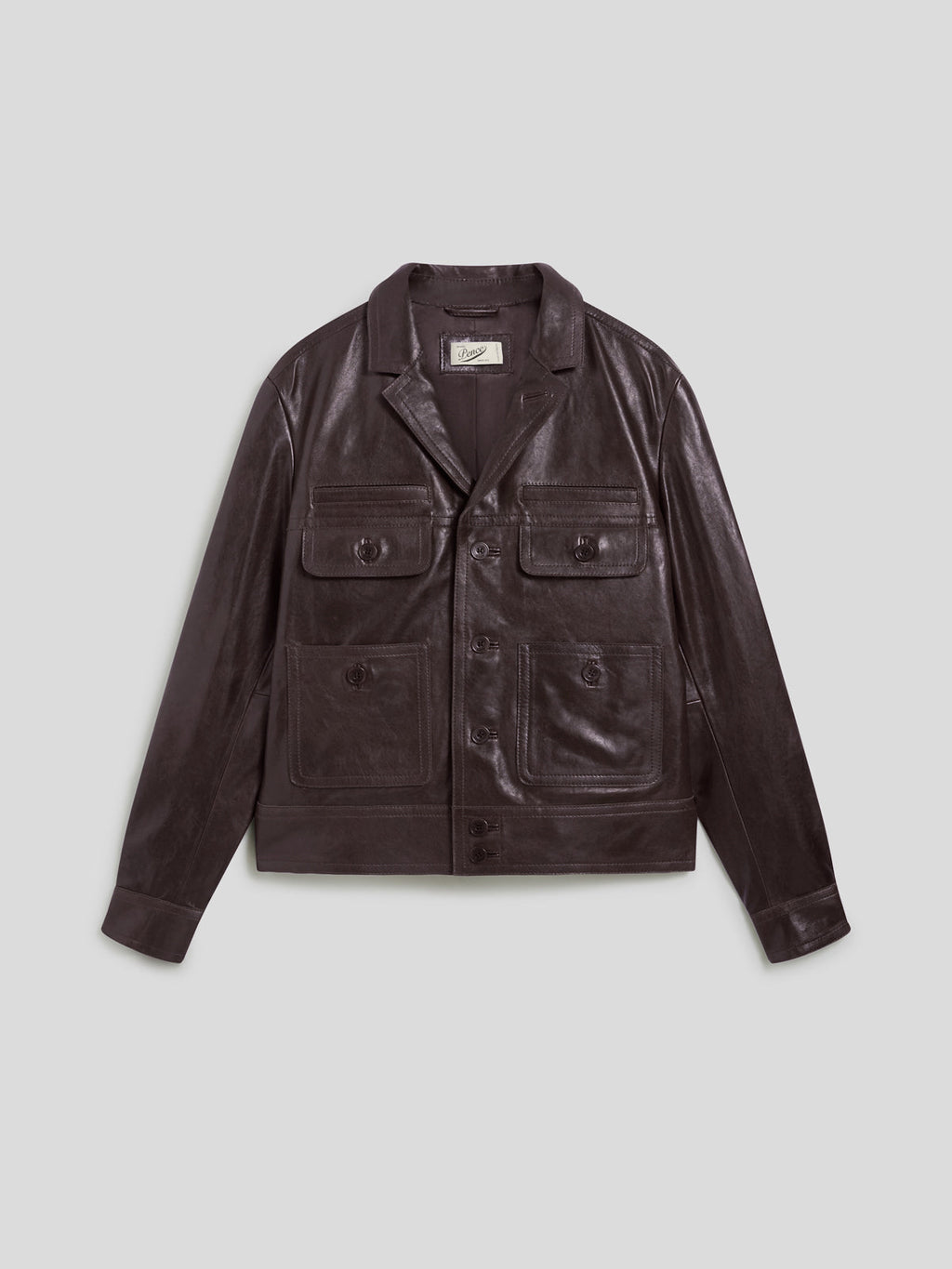 REGULAR FIT MAHOGANY LEATHER JACKET WITH LAPELS AND FOUR POCKETS - MAHOGANY - Capi in Pelle Uomo | Pence 1979